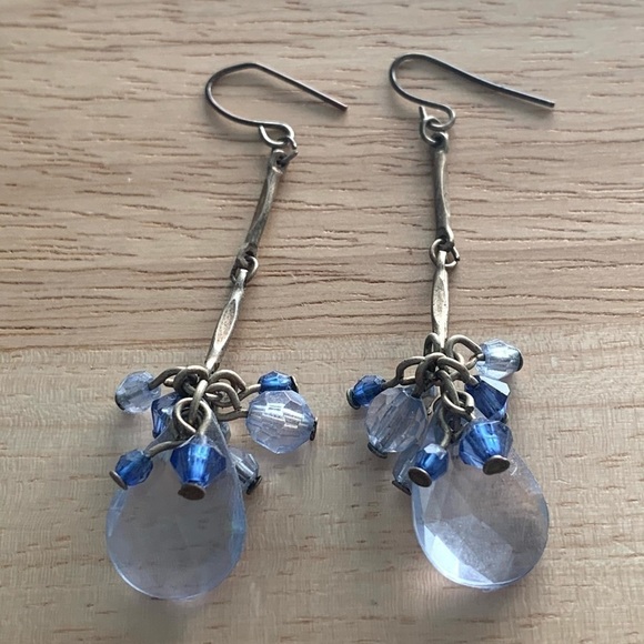 Blue and Clear Gem Like Dangle Earrings - Picture 3 of 6